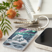 Liefdevolle poolvossen Noorderlicht Snowy Forest Sleutelhanger (Voorkant Rechts)