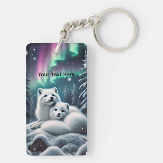Liefdevolle poolvossen Noorderlicht Snowy Forest Sleutelhanger (achterkant)