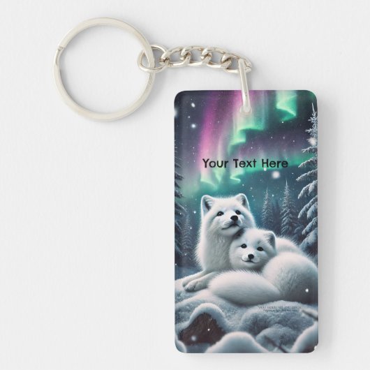 Liefdevolle poolvossen Noorderlicht Snowy Forest Sleutelhanger (Voorkant)
