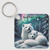 Liefdevolle poolvossen Noorderlicht Snowy Forest Sleutelhanger (Voorkant)