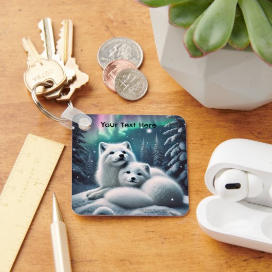 Liefdevolle poolvossen Noorderlicht Snowy Forest Sleutelhanger (Bureau)