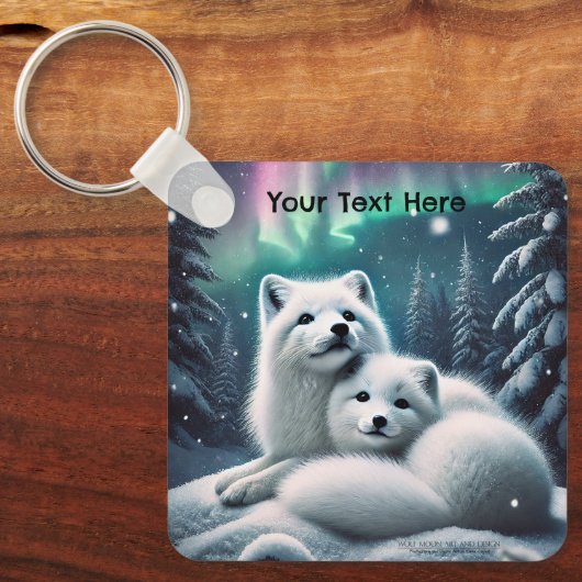 Liefdevolle poolvossen Noorderlicht Snowy Forest Sleutelhanger (Voorkant)