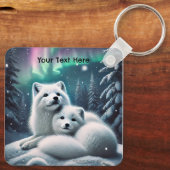 Liefdevolle poolvossen Noorderlicht Snowy Forest Sleutelhanger (Achterkant)