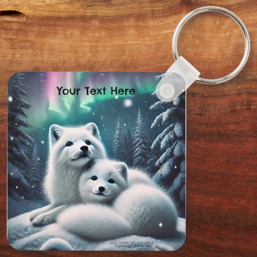 Liefdevolle poolvossen Noorderlicht Snowy Forest Sleutelhanger (Achterkant)