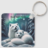 Liefdevolle poolvossen Noorderlicht Snowy Forest Sleutelhanger (Achterkant)