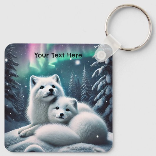 Liefdevolle poolvossen Noorderlicht Snowy Forest Sleutelhanger (Achterkant)