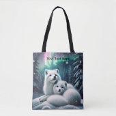 Liefdevolle poolvossen Noorderlicht Snowy Forest Tote Bag (Voorkant)