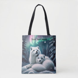Liefdevolle poolvossen Noorderlicht Snowy Forest Tote Bag