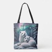 Liefdevolle poolvossen Noorderlicht Snowy Forest Tote Bag (Achterkant)