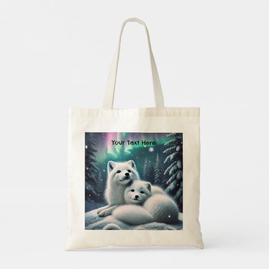 Liefdevolle poolvossen Noorderlicht Snowy Forest Tote Bag (Achterkant)