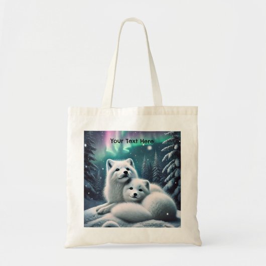 Liefdevolle poolvossen Noorderlicht Snowy Forest Tote Bag (Voorkant)