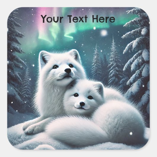 Liefdevolle poolvossen Noorderlicht Snowy Forest Vierkante Sticker (Voorkant)