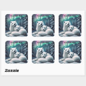 Liefdevolle poolvossen Noorderlicht Snowy Forest Vierkante Sticker (Vel)
