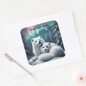Liefdevolle poolvossen Noorderlicht Snowy Forest Vierkante Sticker (Envelop)