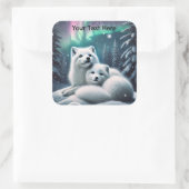 Liefdevolle poolvossen Noorderlicht Snowy Forest Vierkante Sticker (Tas)