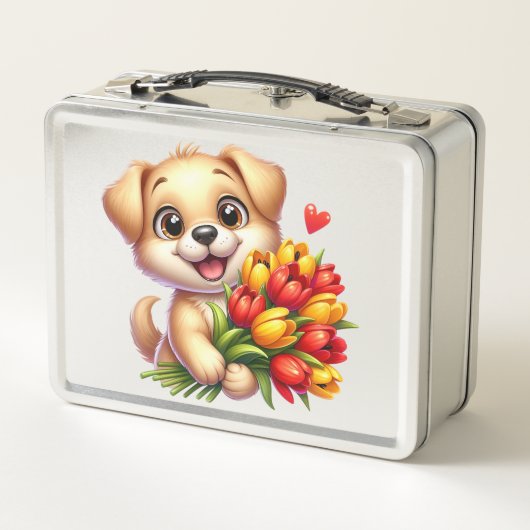 Liefdevolle puppy Metal Lunchbox (Achterkant)