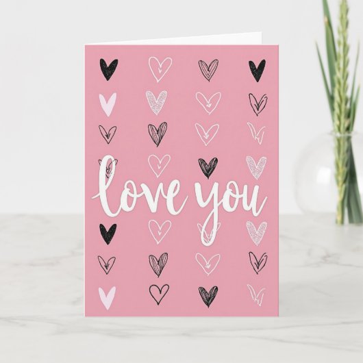 Liefdevolle Roze kaart met harten (Voorkant)