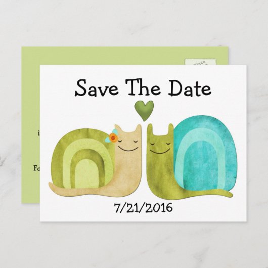 Liefdevolle slakken Bruiloft Bewaar de datum Brief Aankondigingskaart (Voorkant / Achterkant)