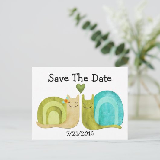 Liefdevolle slakken Bruiloft Bewaar de datum Brief Aankondigingskaart (Staand voorkant)