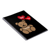 Liefdevolle teddybeer en harten, gepersonaliseerd notitieboek (Rechterzijde)