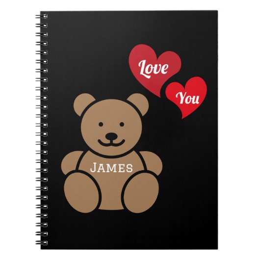 Liefdevolle teddybeer en harten, gepersonaliseerd notitieboek (Voorkant)
