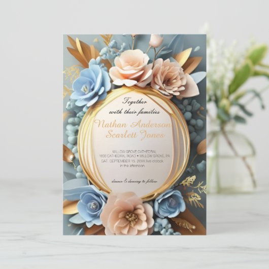 liefdevolle uitnodiging voor een blauwe bruiloft (Staand voorkant)