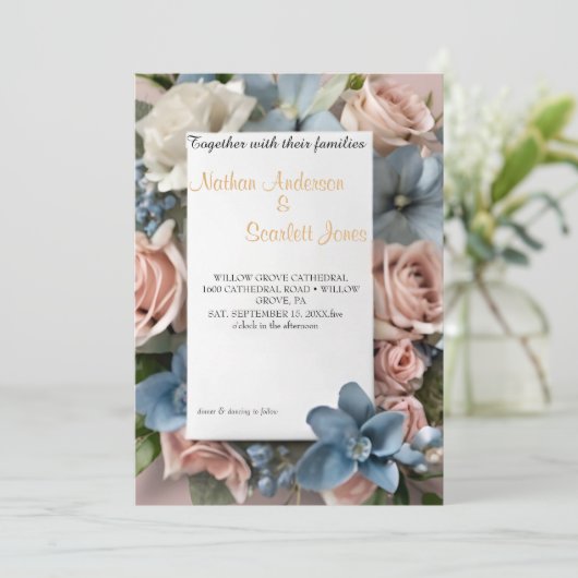 liefdevolle uitnodiging voor een blauwe bruiloft (Staand voorkant)