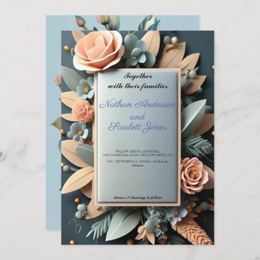 liefdevolle uitnodiging voor een blauwe bruiloft (Voorkant / Achterkant)