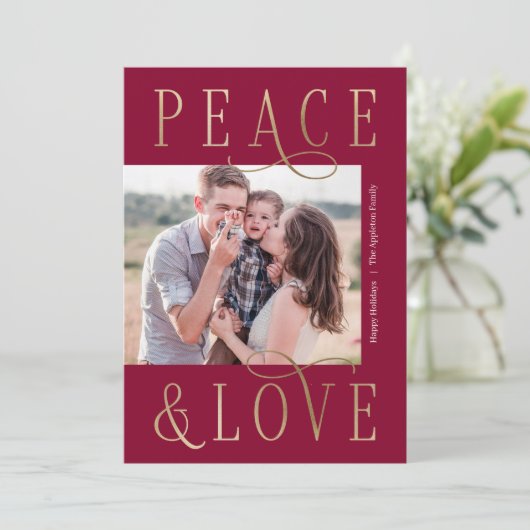 Liefdevolle Vredige Bewerkbare Kleur Vakantie Foto Feestdagenkaart (Staand voorkant)