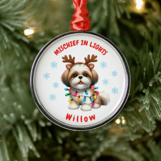 Liefdevolle Waterverf Shih Tzu Feestelijke Sneeuwv Metalen Ornament