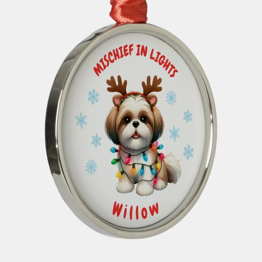Liefdevolle Waterverf Shih Tzu Feestelijke Sneeuwv Metalen Ornament (Rechts)