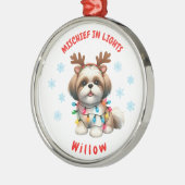 Liefdevolle Waterverf Shih Tzu Feestelijke Sneeuwv Metalen Ornament (Links)