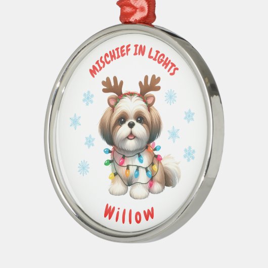 Liefdevolle Waterverf Shih Tzu Feestelijke Sneeuwv Metalen Ornament (Links)