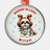 Liefdevolle Waterverf Shih Tzu Feestelijke Sneeuwv Metalen Ornament (Voorkant)