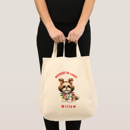 Liefdevolle Waterverf Shih Tzu Kerstverlichting Ho Tote Bag (Voorkant (product))