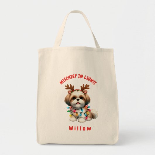 Liefdevolle Waterverf Shih Tzu Kerstverlichting Ho Tote Bag (Voorkant)