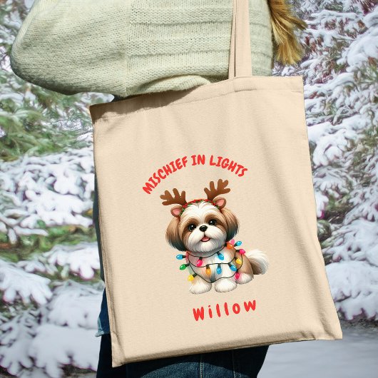 Liefdevolle Waterverf Shih Tzu Kerstverlichting Ho Tote Bag