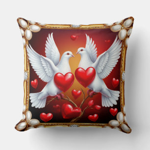 Liefdevolle witte duiven omlijst met harten kussen