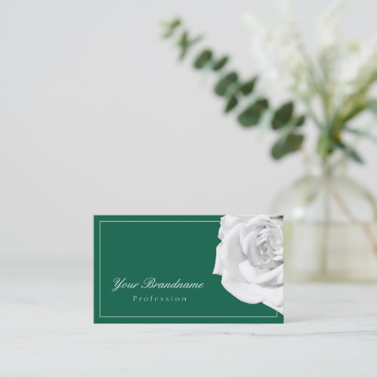 Liefdevolle Witte Roos op Groen Eenvoudig en Aange Visitekaartje (Staand voorkant)