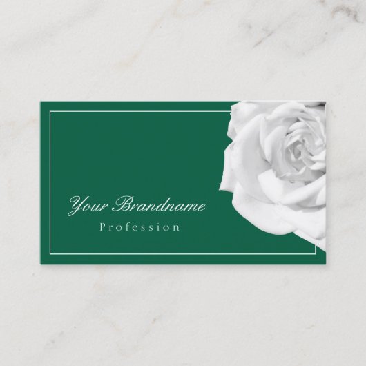 Liefdevolle Witte Roos op Groen Eenvoudig en Aange Visitekaartje (Voorkant)