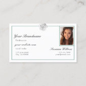 Liefdevolle Witte Roos op Groen met Initialen Foto Visitekaartje (Achterkant)