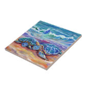 Liefdevolle Zeeen schildpadden knuffelen Tegeltje (Zijkant)