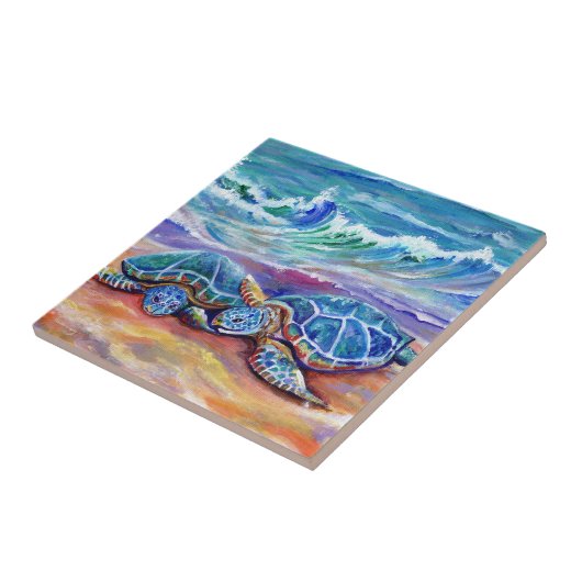 Liefdevolle Zeeen schildpadden knuffelen Tegeltje (Zijkant)