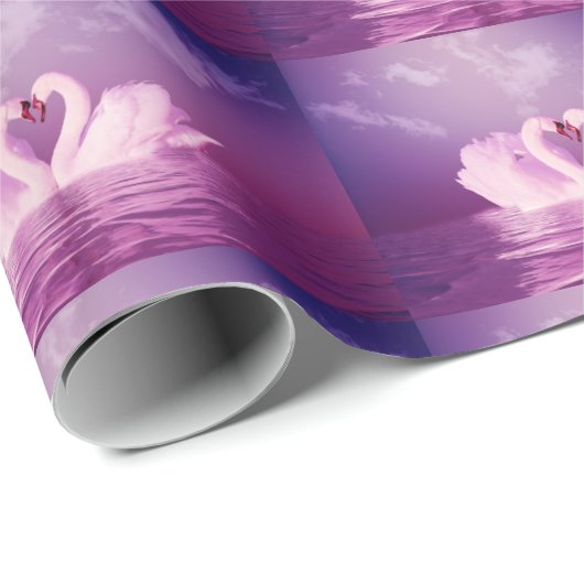 Liefdevolle zwanen vorm hart Paarse roze gepersona Cadeaupapier (Rol Hoek)