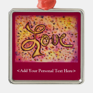 Liefdewoordornament met optie voor aangepaste teks metalen ornament