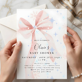 Liefelijke Roze Strik en Sneeuwvlokken Baby Shower Kaart