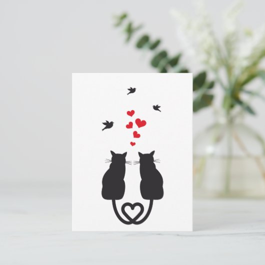 liefhebbende katten en vogels briefkaart (Staand voorkant)