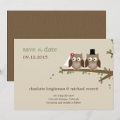 Liefhebbende Uilen Save The Date / Trouwkaart Aank (Voorkant / Achterkant)