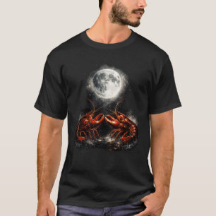 Liefhebber van de Oceaan Kreeft Maan Design Nacht T-shirt