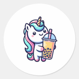 liefhebber van eenhoorn bubble tea ronde sticker